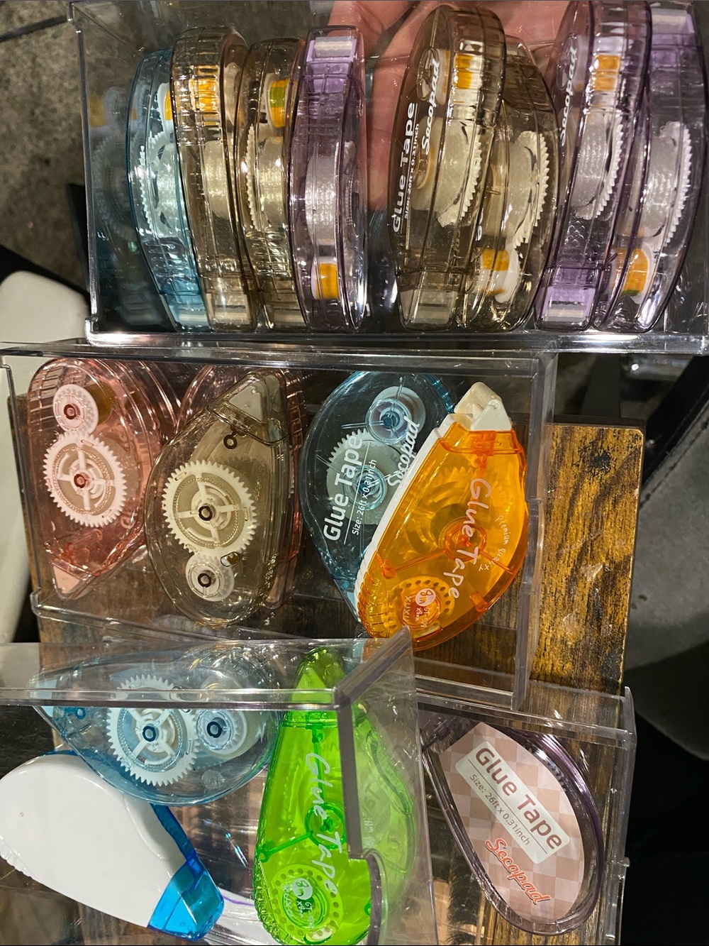 Assorted Clear Glue Tape Dispensers in Bright Colors